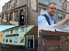 Clockwise from top left: The Albion, owner Gareth Carr outside the Crown & Anchor, The Lakeside and the Red Hackle.