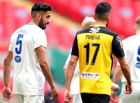 Consett's Arjun Purewal (left) and Hebburn Town's Amar Purewal during the Buildbase FA Vase 2019/20 Final at Wembley Stadium, London. PA pic.