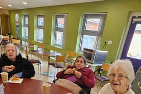 Residents Pat Dempsey, Lillian Smythe and Anna Mason from HC-One’s Redesdale Court Care Home enjoying a cup of tea and berry muffin in their local café