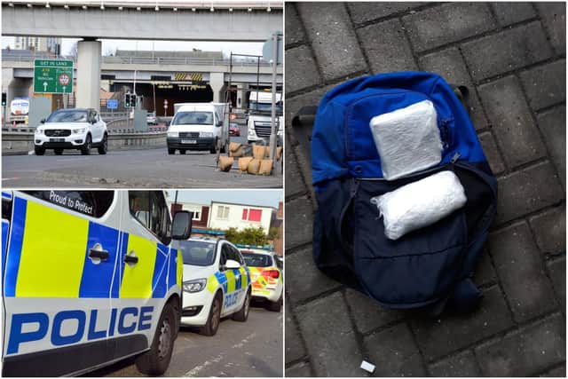 Northumbria Police found a rucksack carrying suspected Class A drugs when they stopped a car after it had travelled along the A1 northbound before heading through the Tyne Tunnel.