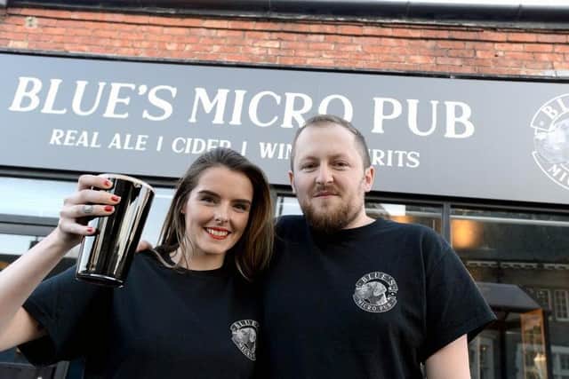Alice Pye and Callum Watson as Blue's Micro Pub opened in Whitburn Village in February 2020.