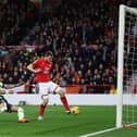 Chris Wood's only Nottingham Forest goal came against Manchester City - but he won't feature against Newcastle United (Photo by Catherine Ivill/Getty Images)
