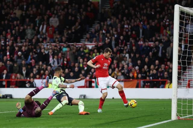 Chris Wood's only Nottingham Forest goal came against Manchester City - but he won't feature against Newcastle United (Photo by Catherine Ivill/Getty Images)