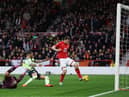 Chris Wood's only Nottingham Forest goal came against Manchester City - but he won't feature against Newcastle United (Photo by Catherine Ivill/Getty Images)