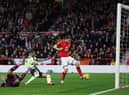 Chris Wood's only Nottingham Forest goal came against Manchester City - but he won't feature against Newcastle United (Photo by Catherine Ivill/Getty Images)