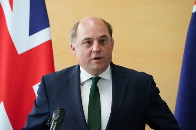 Defence Secretary Ben Wallace speaking at BAE systems in Barrow-in-Furness as HMS Anson is officially commissioned into the Royal Navy as the UK's newest Astute-Class attack submarine. Photo: Peter Byrne/PA Wire