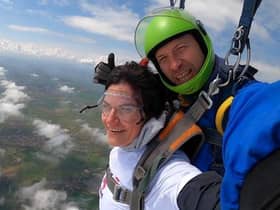 Janine Brown, pictured, carried out the sky dive to help raise money for a national suicide prevention charity.