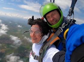 Janine Brown, pictured, carried out the sky dive to help raise money for a national suicide prevention charity.