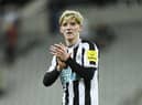 Newcastle United's English midfielder Anthony Gordon reacts at the end of the English Premier League football match between Newcastle United and West Ham United at St James' Park in Newcastle-upon-Tyne, north east England on February 4, 2023. (Photo by OLI SCARFF/AFP via Getty Images)