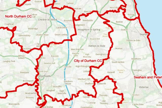This map shows where the new border would be for the City of Durham constituency and Seaham and Peterlee.