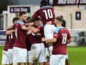South Shields' players celebrate their historic FA Cup win over Halifax Town (Pic via Kev Wilson)