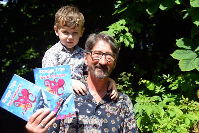 Strange Trips and Weird Adventures childrens story book by author John Walker Pattison with grandson Daniel James Walker Martin, three.