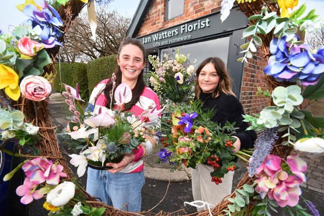 New owner of the former Jan Watters florist in Cleadon Village Caroline Oxberry, right and "B" Hancock shop manager , left, celebrate the opening of their new venture.