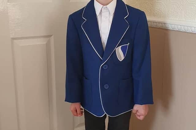 Jack Lewis in his new school uniform.