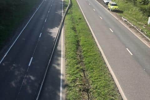 Extensive damage to the central reservation. Photo: Paul Blakelock.