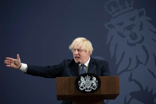 COVENTRY, ENGLAND - JULY 15: UK Prime Minister Boris Johnson delivers a speech on 'levelling up the country' as he visits the UK Battery Industrialisation Centre, on July 15, 2021 in Coventry, England. (Photo by David Rose - WPA Pool/Getty Images)