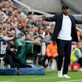 Vincent Kompany, Manager of Burnley, reacts during the Premier League match between Newcastle United and Burnley FC at St. James Park on September 30, 2023 in Newcastle upon Tyne, England. (Photo by Nigel Roddis/Getty Images)
