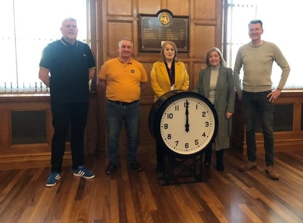 (L-R) Billy Robinson, vice-chair of the Boldon Colliery Heritage group, George Henderson, chair of the group, Cllr Sandra Duncan, Jarrow and Boldon Community Area Forum chair, Cllr Alison Strike, Secretary of the heritage group and group member Sean Hudson Credit: South Tyneside Council