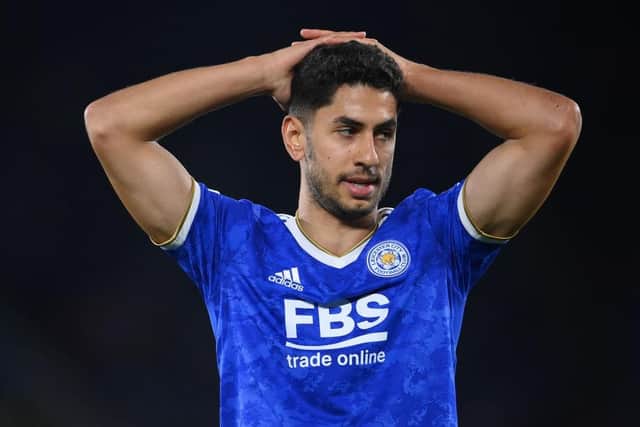 Ayoze Perez of Leicester City reacts after a missed chance during the UEFA Europa League group C match between Leicester City and SSC Napoli at The King Power Stadium on September 16, 2021 in Leicester, England. (Photo by Laurence Griffiths/Getty Images)