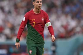 Cristiano Ronaldo of Portugal looks on during the FIFA World Cup Qatar 2022 Group H match between Portugal and Uruguay at Lusail Stadium on November 28, 2022 in Lusail City, Qatar. (Photo by Laurence Griffiths/Getty Images)