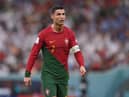 Cristiano Ronaldo of Portugal looks on during the FIFA World Cup Qatar 2022 Group H match between Portugal and Uruguay at Lusail Stadium on November 28, 2022 in Lusail City, Qatar. (Photo by Laurence Griffiths/Getty Images)