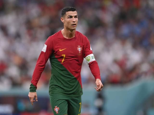 Cristiano Ronaldo of Portugal looks on during the FIFA World Cup Qatar 2022 Group H match between Portugal and Uruguay at Lusail Stadium on November 28, 2022 in Lusail City, Qatar. (Photo by Laurence Griffiths/Getty Images)