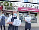 Colmans Fish and Chips on Ocean Road now offer a delivery or click and collect service. Richard Ord (Snr) with sons Dominic and Richard (R)