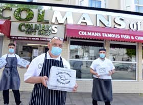 Colmans Fish and Chips on Ocean Road now offer a delivery or click and collect service. Richard Ord (Snr) with sons Dominic and Richard (R)