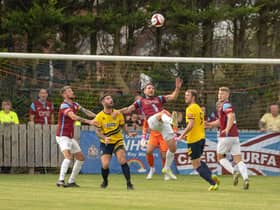 South Shields FC in action as Jon Shaw challenges for the ball. Picture by Craig McNair.