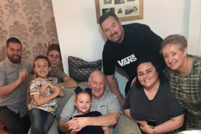 Catherine (far right) with son Daniel, daughter-in-law Rachael, husband Alan, grandchildren Jake, Joel and Edee and Amy's fiance Carl.