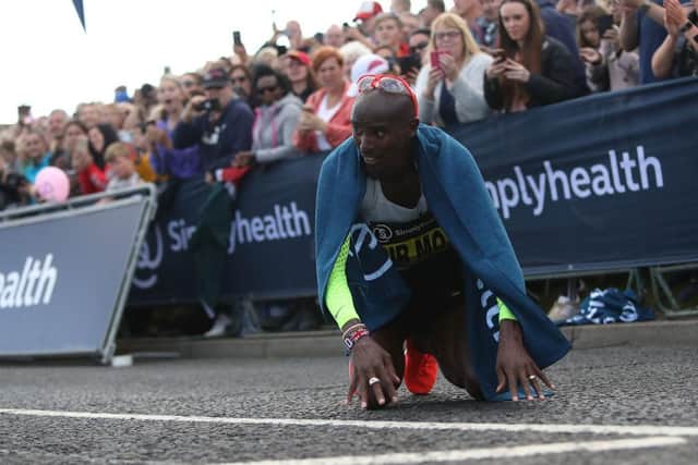 Mo Farah after the 2018 Great North Run. The 2023 edition of the race will be his last. (Photo by Ian MacNicol/Getty Images for Nike)