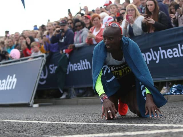 Mo Farah after the 2018 Great North Run. The 2023 edition of the race will be his last. (Photo by Ian MacNicol/Getty Images for Nike)