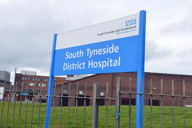 South Tyneside District Hospital entry sign.