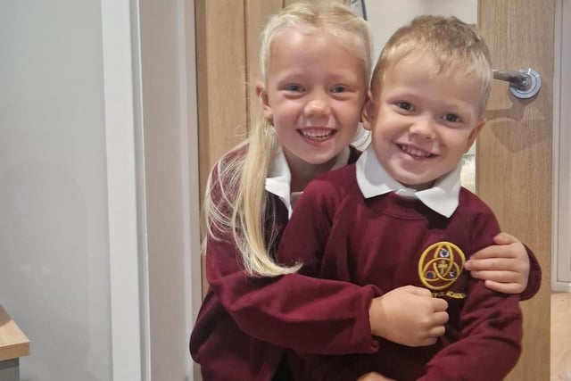 Back to school in South Tyneside. Evie, age 6 and Isaac, age 3.