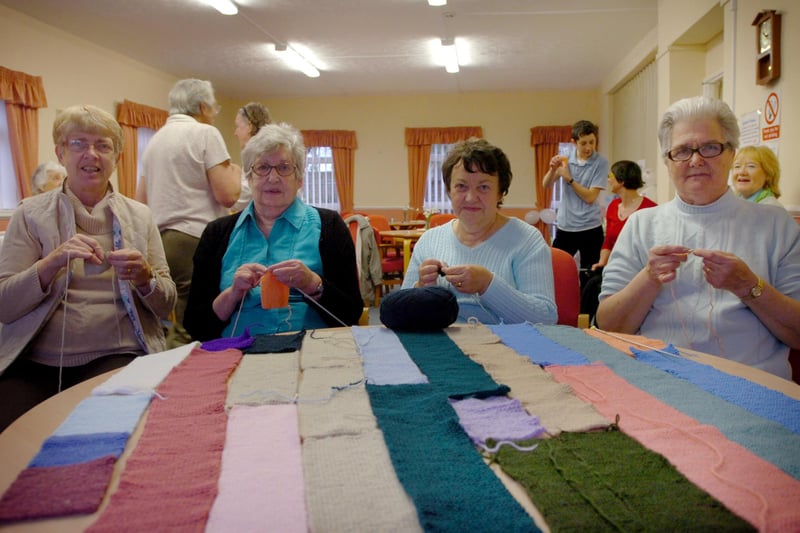 A sponsored knit in 2009 with Lesley Tate, Edith Meadham, Glenys Defty and Doris Robson in the picture. Who can tell us more?