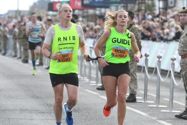 Dave, and his guide Rachael, running in aid of the Royal National Institute of Blind People. Thank you both for your efforts.