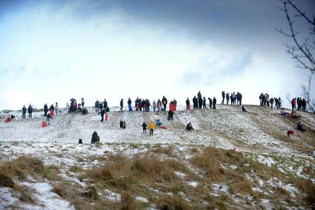 People out sledging on Cleadon Hills on Wednesday, February 10, as the cold snap continued.