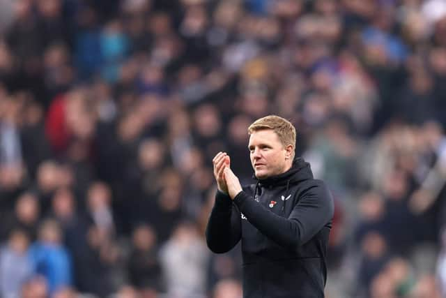 Newcastle United head coach applauds fans last month.