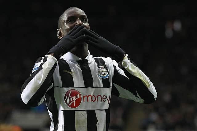 Demba Ba celebrates scoring against West Bromwich Albion in 2012.