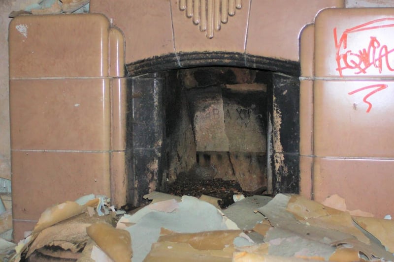 All that remains of an Art Deco fireplace.