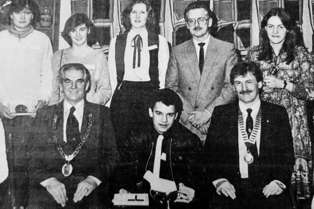 Kevin Pratt front row centre, with his award after being named Kirkcaldy District's Young Citizen of the year. 
The 19-year old was the unanimous choice of the judges for his work with the YWCA.
Nicola Scott, runner-up is pictured front row left.