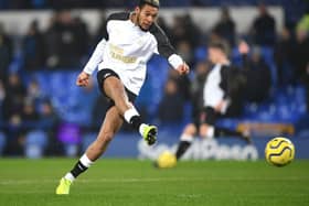 LIVERPOOL, ENGLAND - JANUARY 21: Joelinton of Newcastle United warms up prior to the Premier League match between Everton FC and Newcastle United at Goodison Park on January 21, 2020 in Liverpool, United Kingdom. (Photo by Gareth Copley/Getty Images)