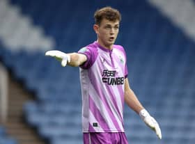 Daniel Langley of Newcastle United gives instructions during the Papa John's EFL Trophy Group match between Sheffield Wednesday and Newcastle United U21's at Hillsborough on August 31, 2021 in Sheffield, England. (Photo by George Wood/Getty Images)