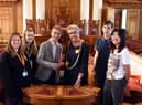 Laura Bush and Holly O’Neil from Youth Focus North East, with South Tyneside’s Member of the Youth Parliament, Luke Hall, Mayor Councillor Pat Hay, and Elliot Connell and Rumpai McDonald.