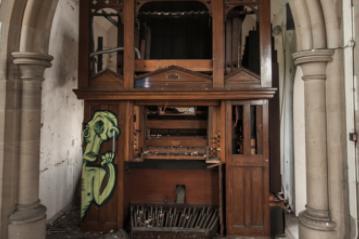 As well as the stained glass, the organ which played in the chapel still remained.