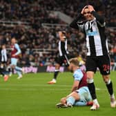 Miguel Almiron of Newcastle United reacts after a missed chance during the Premier League match between Newcastle United and Burnley at St. James Park on December 04, 2021 in Newcastle upon Tyne, England. (Photo by Stu Forster/Getty Images)
