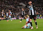 Miguel Almiron of Newcastle United reacts after a missed chance during the Premier League match between Newcastle United and Burnley at St. James Park on December 04, 2021 in Newcastle upon Tyne, England. (Photo by Stu Forster/Getty Images)