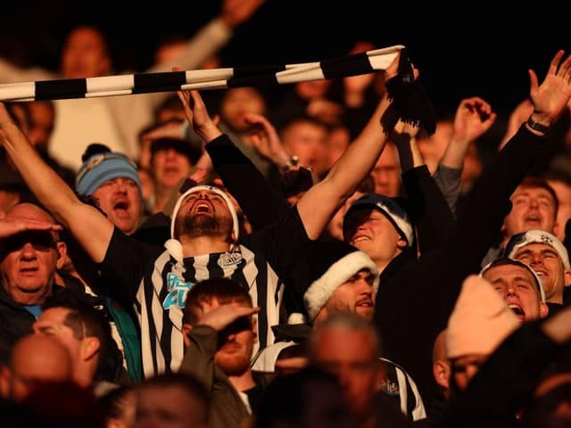 Newcastle United fans at Leicester sang about a potential league triumph (Photo by Nathan Stirk/Getty Images)