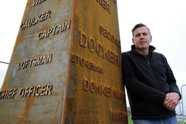 Artist Andrew McKeown with his Beacon installation, North Marine Park, South Shields.