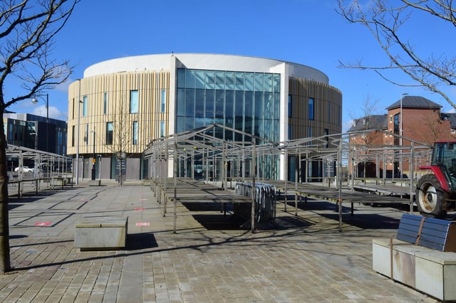 Stalls being set up in the Market Place, South Shields